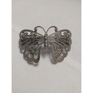 Vintage Butterfly Hair Clip Barrette French Style Silver Tone 3.75"x2.25"